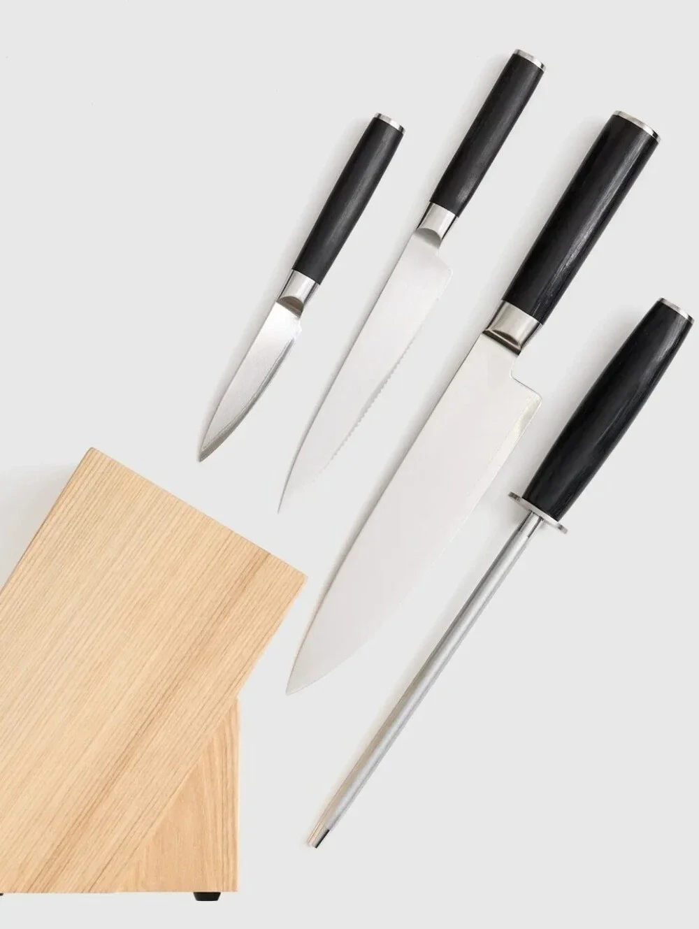 NEW! Quince Essentials Japanese Damascus Steel Knife & Block Set! (Z67)